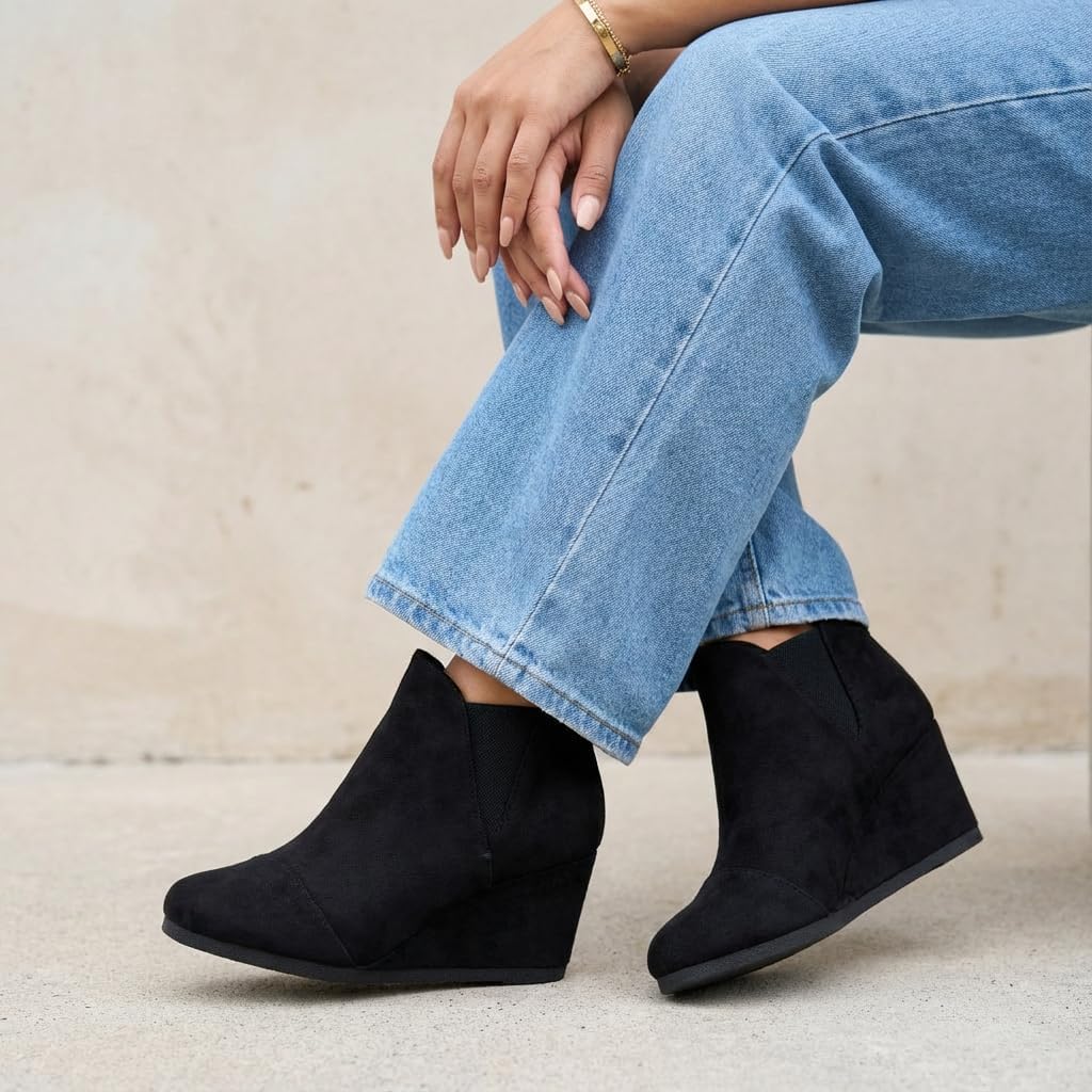 Dunes Women's Zoey Wedge Bootie, Soft Vegan Suede, Easy Slip-On Design, Memory Foam, Wide Widths Available - Image 6