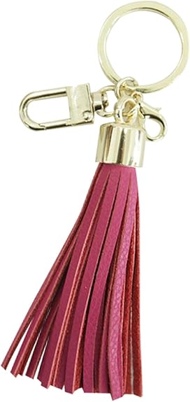 Amazon 本革 牛革 レザー タッセルチャーム バッグチャーム フリンジ Hotpink キーホルダー チェーン