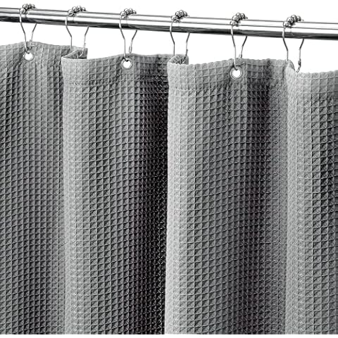 MISS SELECTEX Waffle Shower Curtain Heavy Duty Fabric Shower Curtains with Waffle Weave, Water Repellent Washable Shower Curtain for Bathroom and Bathtubs, 72 x 96 Inches (Grey) Cover