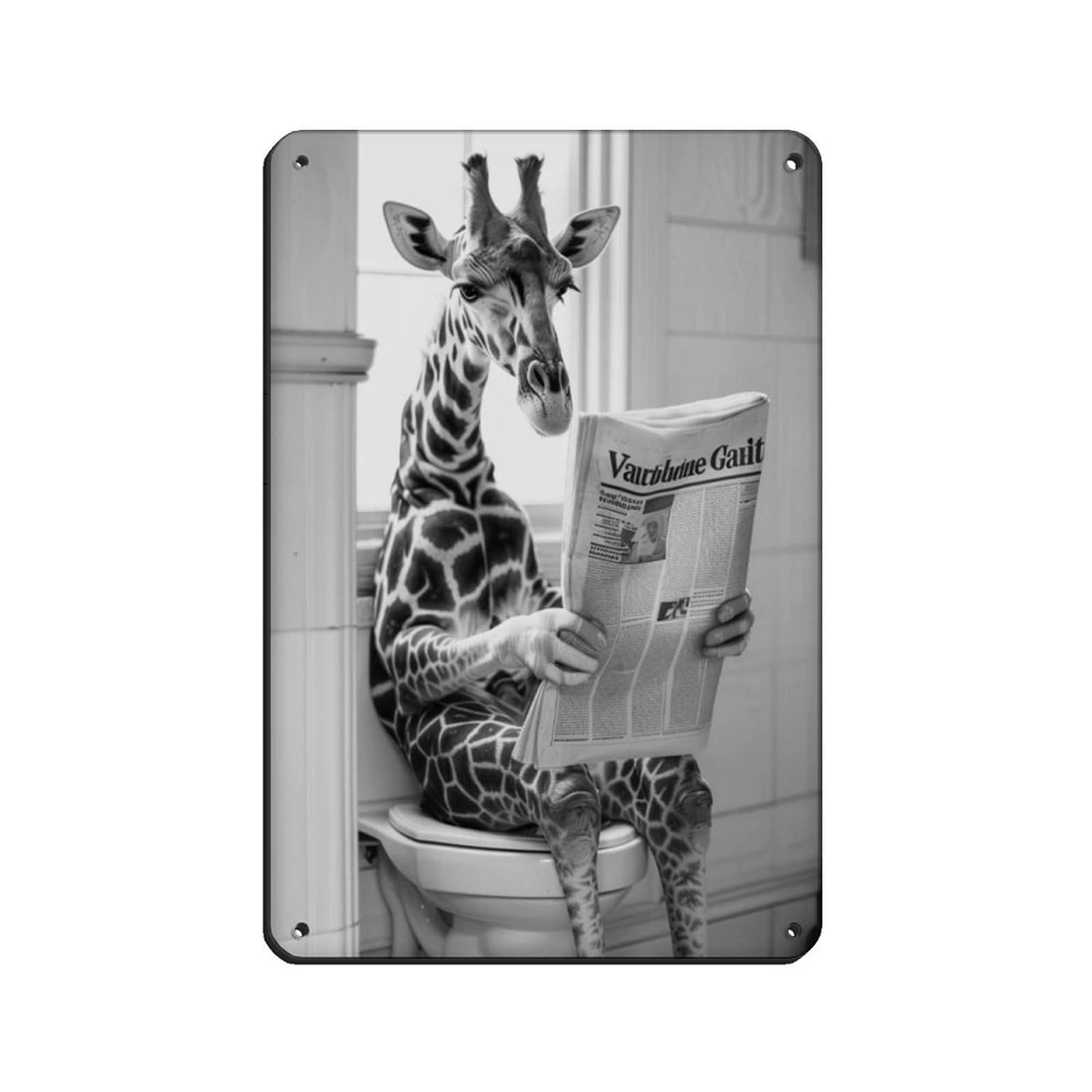 Lxwnze 20L X 30W Cm Giraffe Sitting On The Toilet Reading A Newspaper Retro Poster Metal Tin Sign Chic Art Retro Iron Painting Bar People Cave Cafe Family Garage Poster Wall Decoration 8X12inch(20X30cm)