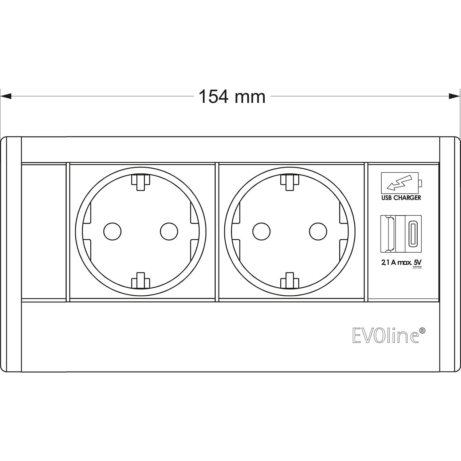 Evoline R-Dock - Enchufe para cajón con guía de cable Evoline Wing, 2 enchufes con USB A+C, color negro, 230 V