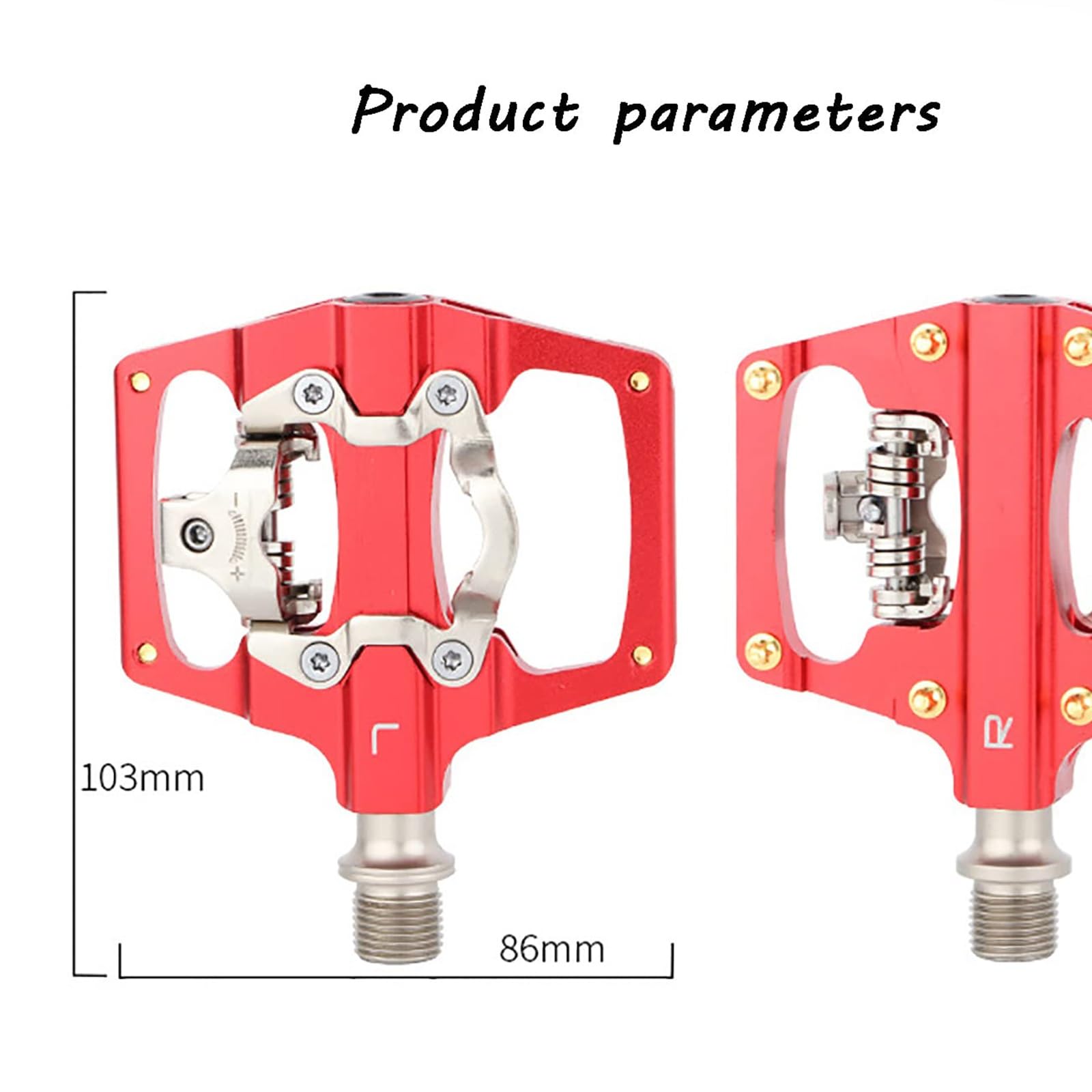 Pedales de Bicicleta de montaña, Plataforma Dual multiplataforma, compatibles con calas SPD, rodamientos, Ligeros, de Aluminio, con calas para Carretera.(Red)
