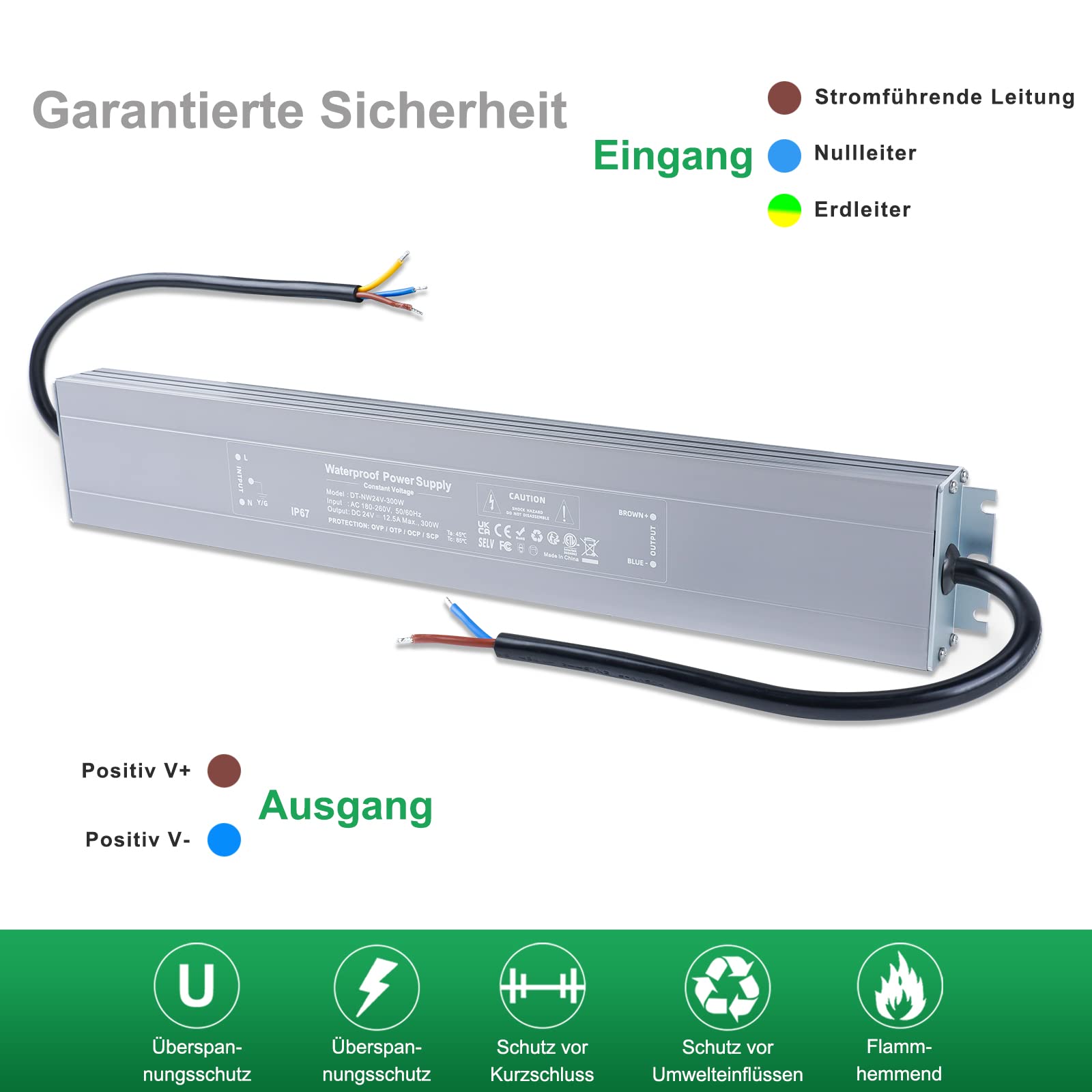 YXHL Netzteil 300 W, 24 V DC, IP67 Wasserdicht – Für LED-Streifen, Neonlicht, Außenbereich