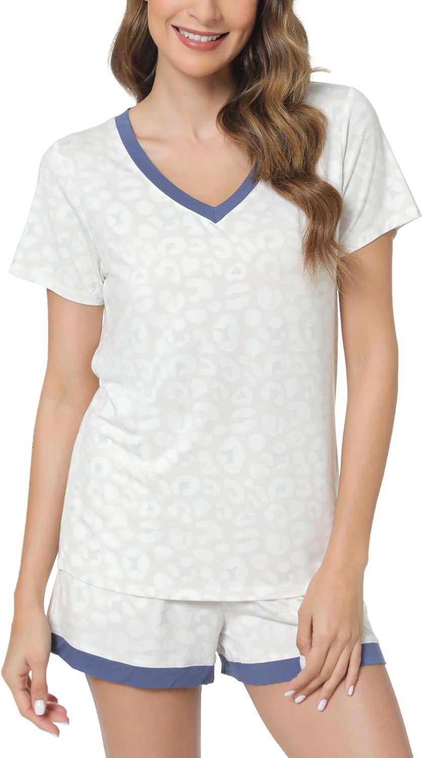 GYS Bamboo Viscose Pajamas for Women Set, Soft Short Sleeve Top and Shorts Sleepwear, Comfy Lightweight Lounge Pajama Set