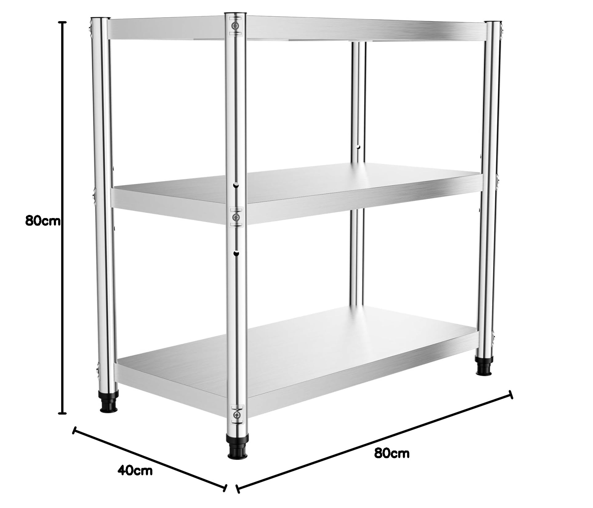 3Etagen Edelstahl KüChe Regal Lagerung Rack Display Veranstalter Schwerlastregal KüChenregal Mikrowellenhalter KüChen Arbeitstisch Edelstahltisch Zerlegetisch FüR Wohnzimmer Bad BüRo KüChe 80x40cm