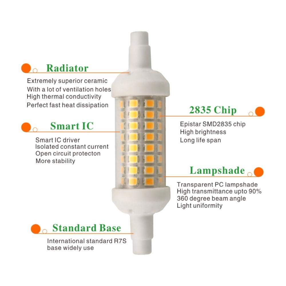 GEUXE LED 78mm 6w 118mm 9w 135mm 12w R7s Tubo Lampadina SMD 2835 Lampada LED 220V Corn Light Sostituisci Luce alogena (Color : 118mm 9w Cold White