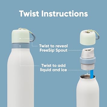 Owala FreeSip Twist Insulated Stainless Steel Water Bottle with Straw for Sports and Travel, 710ml, Green, White (Iced Breeze)