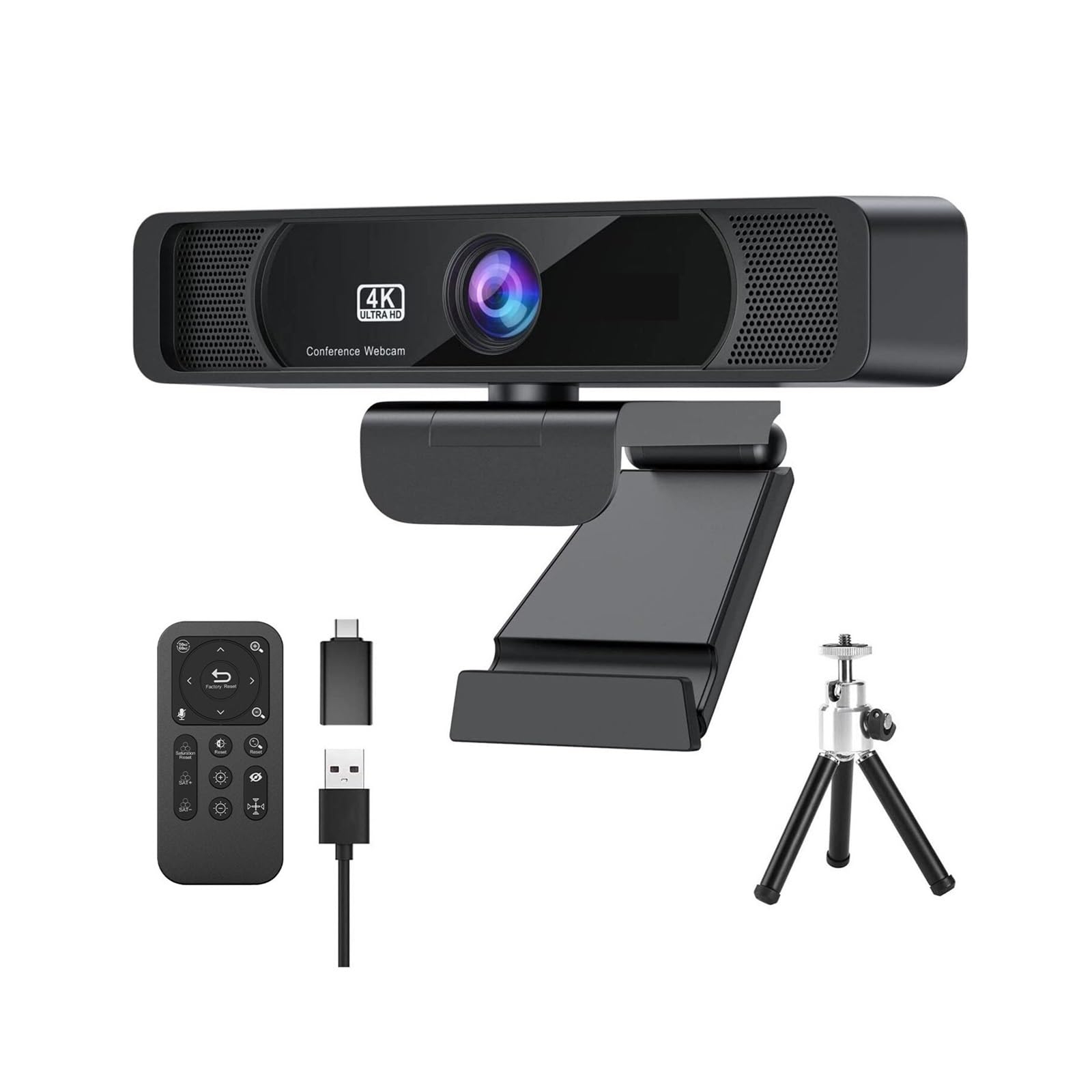 Cámara Web, Cámara web HD 4K 30Fps 120 Gran angular Webcam con micrófono Control remoto Streaming PC for conferencias, transmisión en vivo