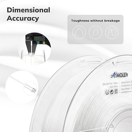 Miniatura 3 de AMOLEN Filamento PLA de seda para impresora 3D de 0.069 pulgadas, filamento blanco brillante para impresión 3D, carrete de 2.2 libras, compatible