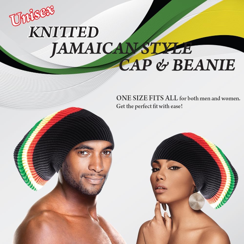 Unisex Rasta Cap Knit Jamaican Rasta Hats for Men Women Reggae Beanie Dreadlock Cap - Image 3