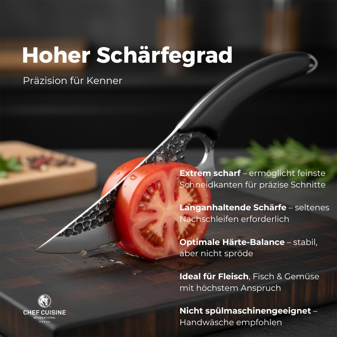 CHEF CUISINE BBQ Messer 53-55 HRC Stahl | 20,5 cm geschmiedete Klinge aus rostfreiem Klingenstahl | Griff aus Edelstahl & Pakkaholz | Küchenmesser für Fleisch & Grill