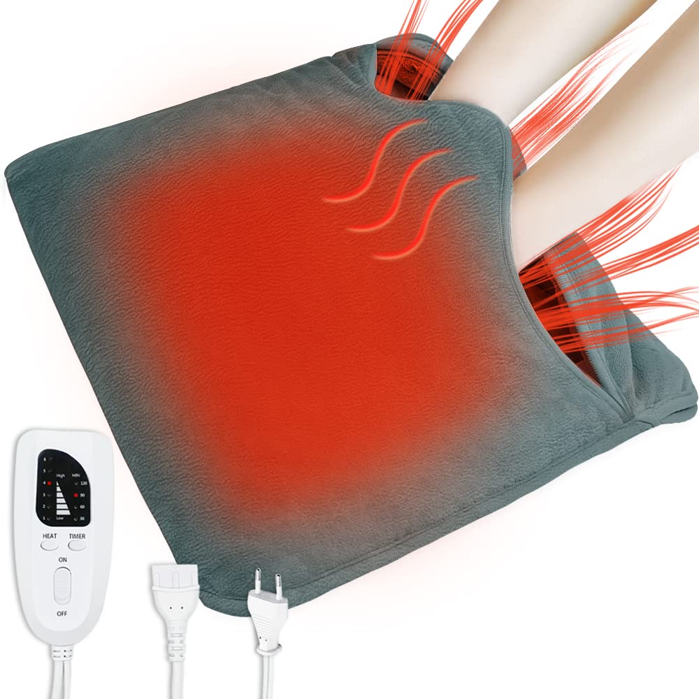 Cuplu 40x40 Calienta Pies Electrico de Calentamiento Rápido,6 Niveles de Temperatura y 4 Temporizadores,Apagado Automático,Calentador Pies electrico Lavable por Mujeres/Hombres (Gris Oscuro)