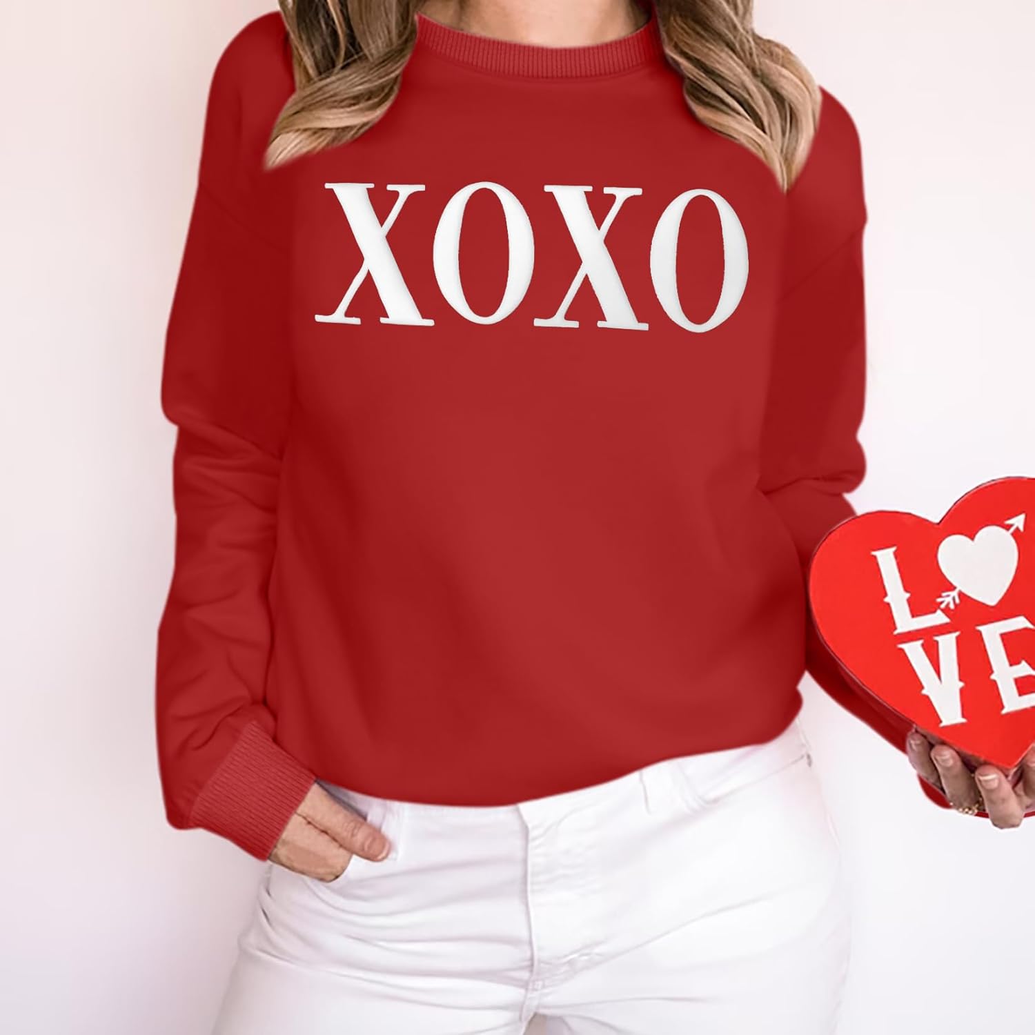 VVNTY Women Valentines Sweatshirt: Sparkly Letter Print Long Sleeve Pullover Tops - Image 2