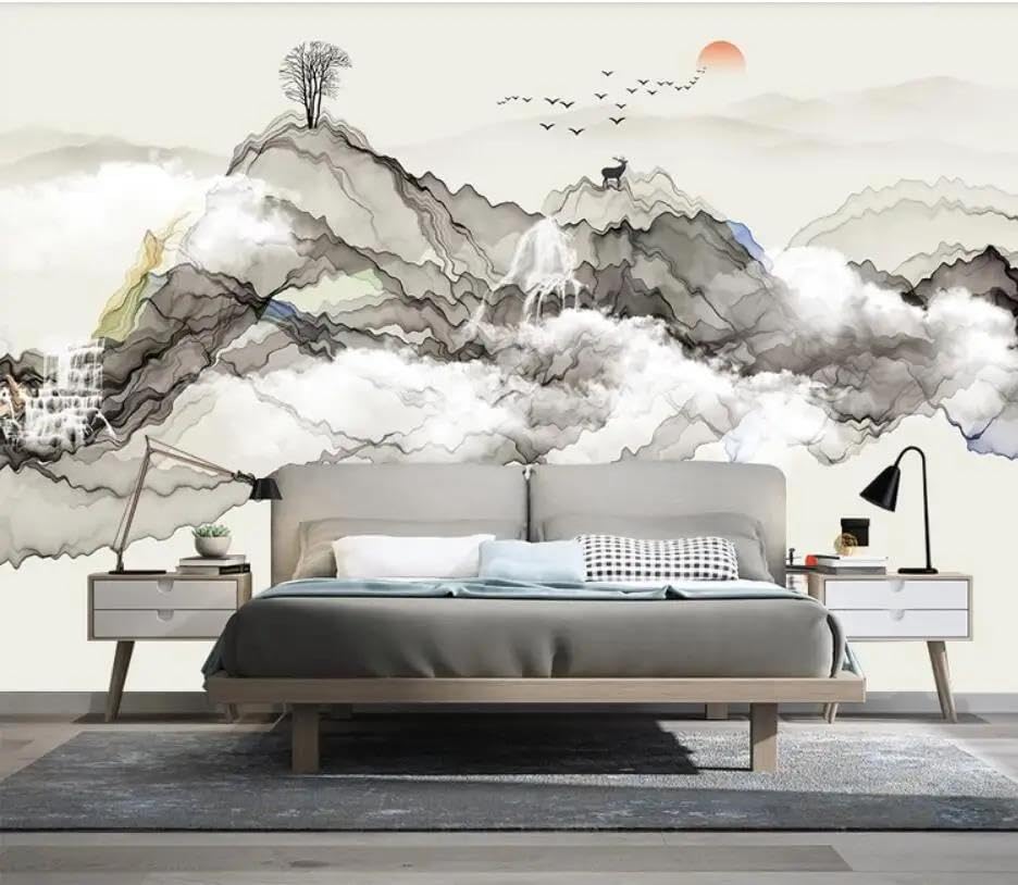 Papier peint 3d paysage chinois ILIYA mur de fond salon chambre