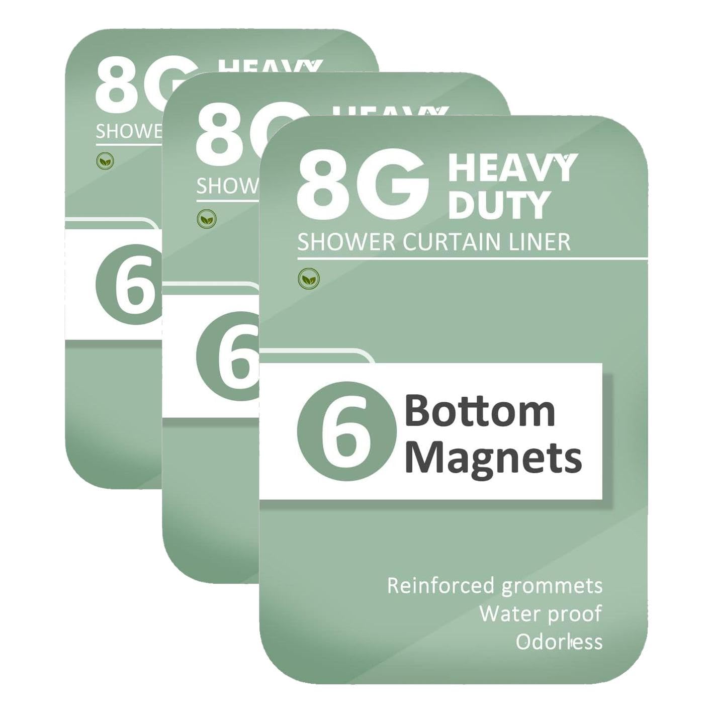 Barossa Design Shower Curtain Liner with 6 Magnets - Heavy Duty PEVA Plastic Shower Curtain for Bathroom, Waterproof Vinyl &amp; See Through Bath Liner, Metal Grommets - Clear, 72x72 (Pack of 3)