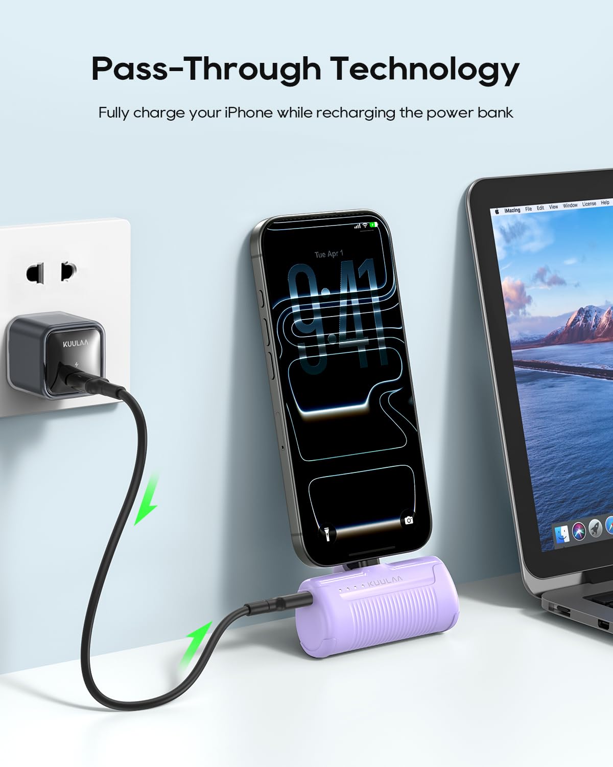 Kuulaa Confezione da 2 mini power bank 4500 mAh ultra compatto caricabatterie portatile USB C piccola batteria compatibile con iPhone 17/16 Samsung Huawei Xiaomi ecc