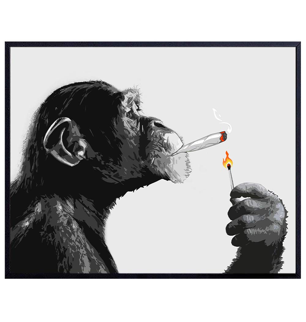 Chimp Smoking Marijuana - Dope Posters Wall Art - Weed Smoking Chimp - Dorm Room Decor - Pothead Cannabis Gifts - Stoner Room Decor - Ganja Chimp Smoking Blunt - 8x10 Poster Art Prints