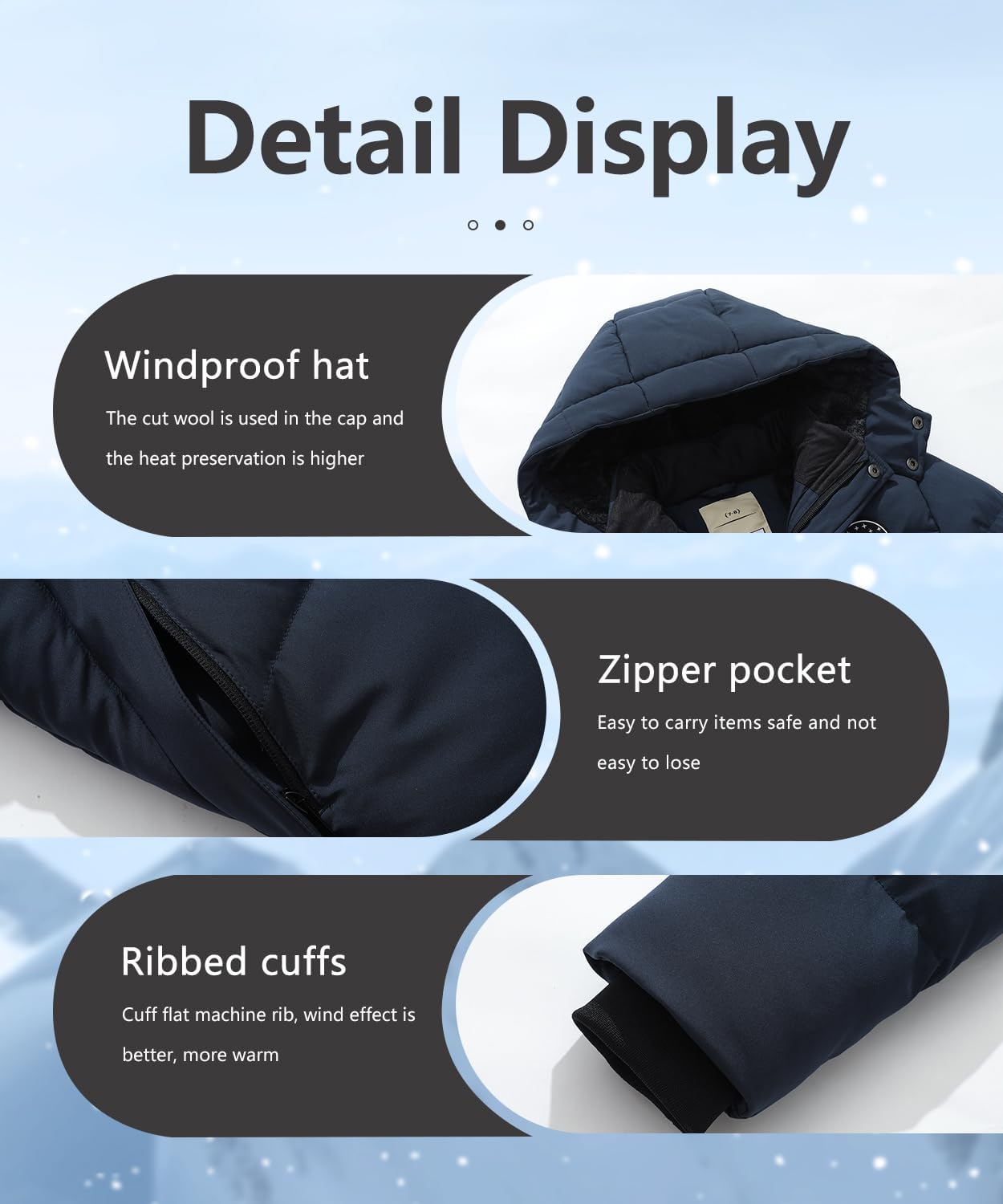 Kids Boy's Winter Waterproof Puffy Cotton Jacket Fleece Lined Lightweight Down Coat Thick Hooded Outdoor Coat - Image 7