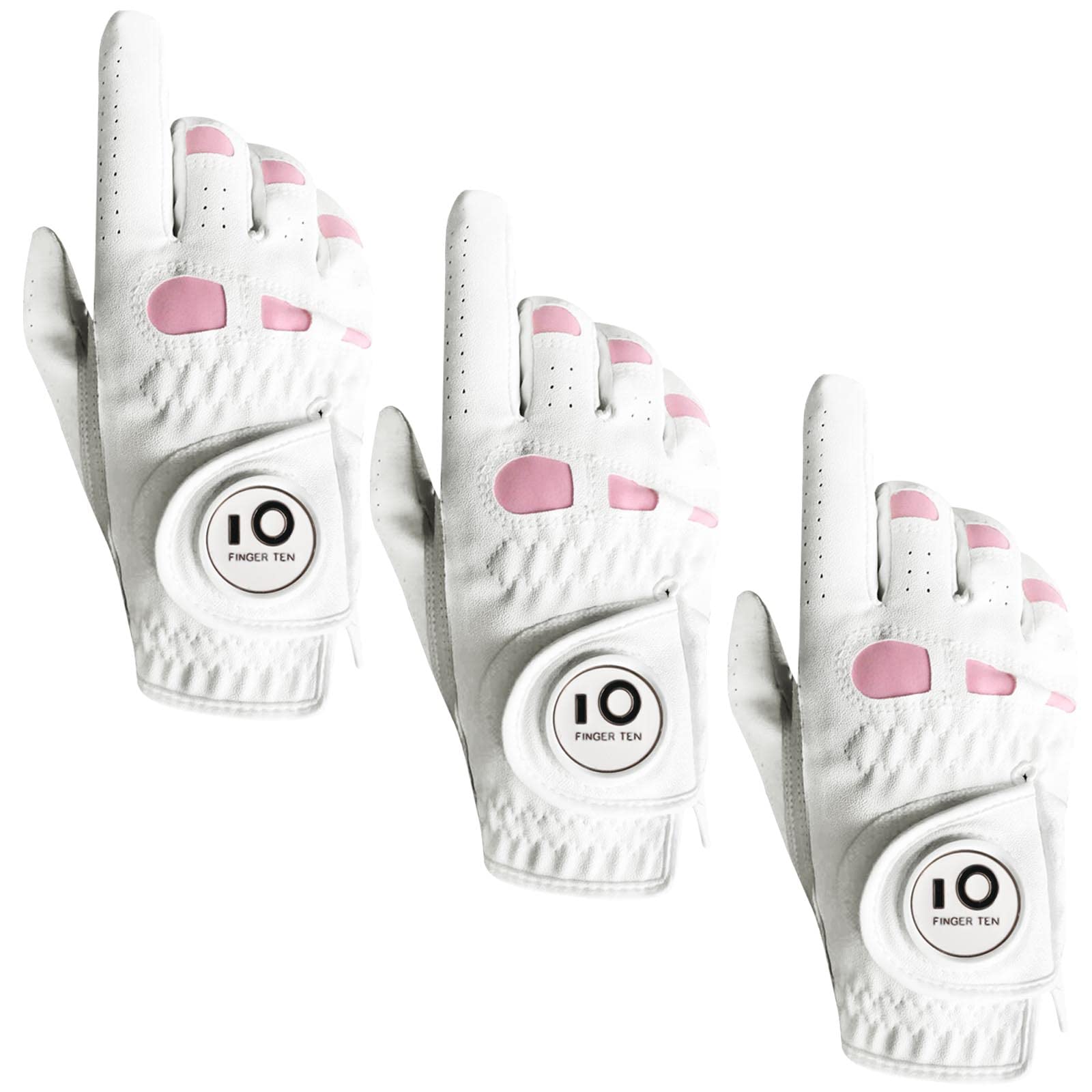 AXKAL Lady Golf Glove Ladies Women Left Hand Right Leather With Ball Marker Value 3 Pack (Not In Pair), Gloves Durable Soft Good Grip Fit Small Medium Large XL（XL, Worn on Right Hand）