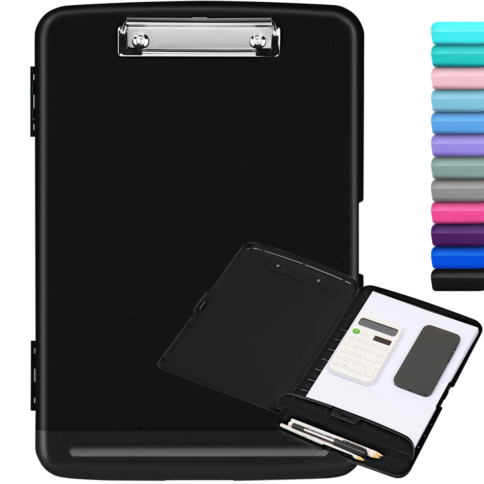 Clipboard with Storage, High Capacity Clip Boards 8.5x11, Heavy Duty Plastic Nursing Clipboard Folder with Pen Holder and Low Profile Clip for School & Office