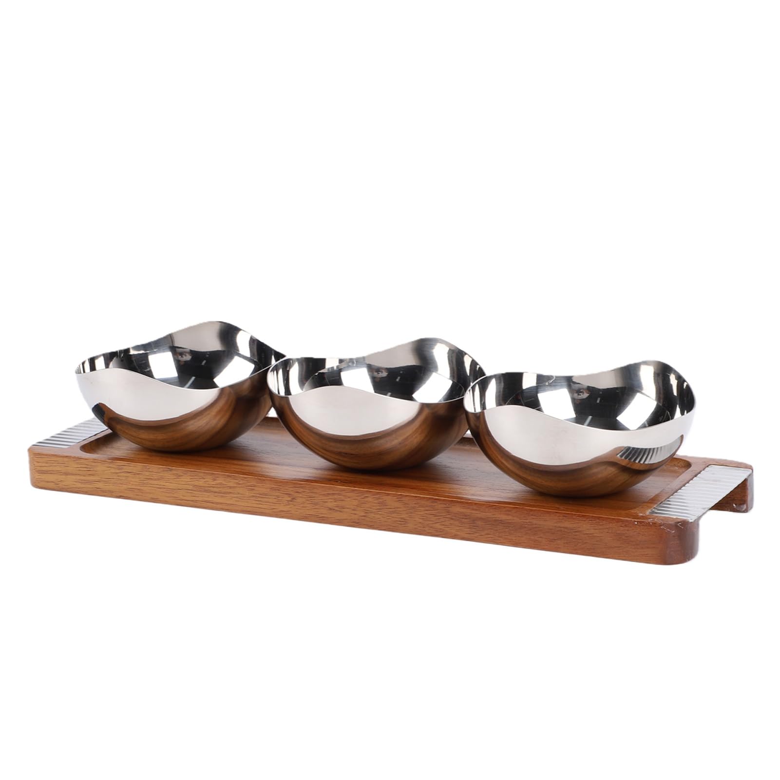 Yosoo Health Gear Bandeja de Servir de Nogal con 3 Tazones de Acero