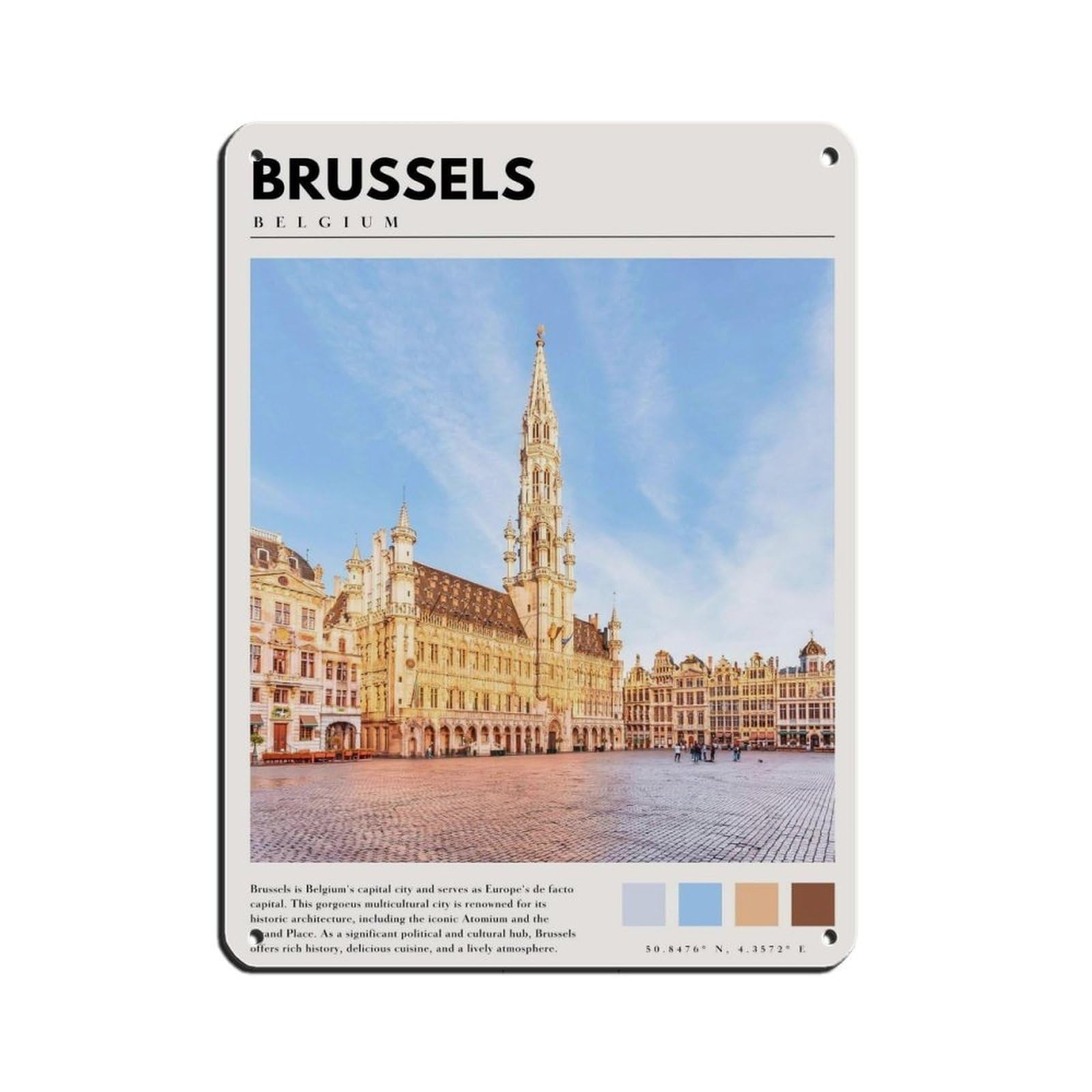 Brussels Belgium Art Brussels Poster Tin Sign Vintage Metal Pub Club Cafe Bar Home Wall Art Decoration Poster Retro 12x16inch(30x40cm)