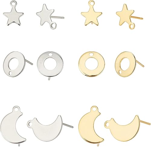 Miniatura 8 de UNICRAFTALE Alrededor de 72 aretes de 3 formas, aretes de metal hipoalergénico de acero inoxidable 304 para manualidades, joyería de color dorado y