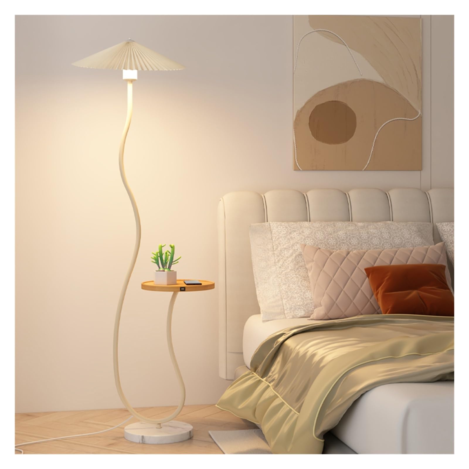 Lampy podłogowe do salonu Lampa podłogowa LED na bazie prawdziwego marmuru, lampa z drewnianym stołem, lampka nocna do czytania, nowoczesny stolik końcowy lampą podłogową sypialni(Biały)