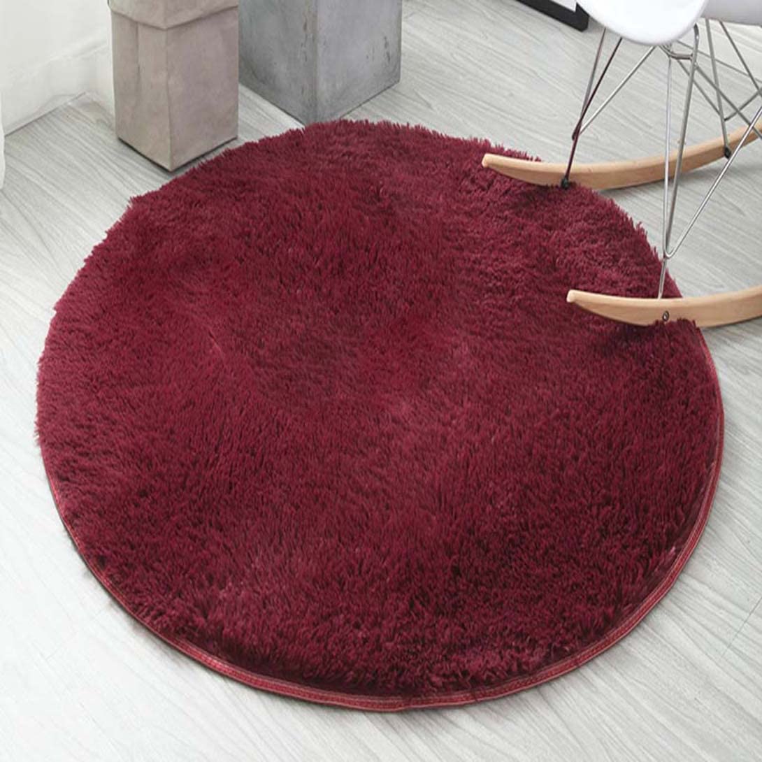 GGoty Round Rug Soft Plush Carpet Anti-Slip Shaggy Plush Area Rugs Chair Mat Round Living Room Floor Carpets for Bedroom Living Room (60cm,Dark red A)