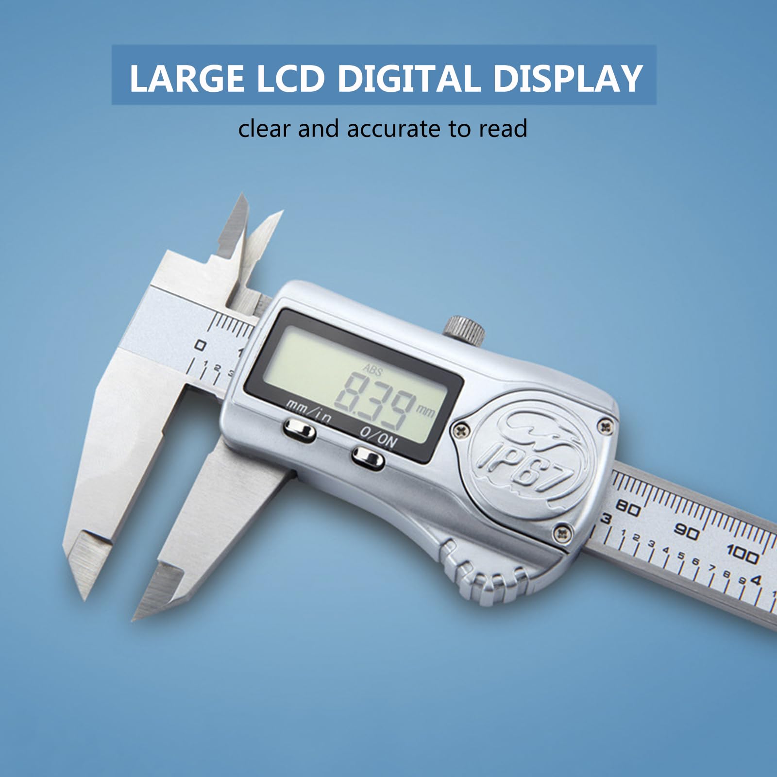 Pie de Rey Digital IP67 Impermeable con Pantalla LCD,Calibre Digital Electrónica de Acero Inoxidable,Profesional Electrónico Vernier Caliper para Impresión 3D/Joyeros/Carpinteros,150mm/6"