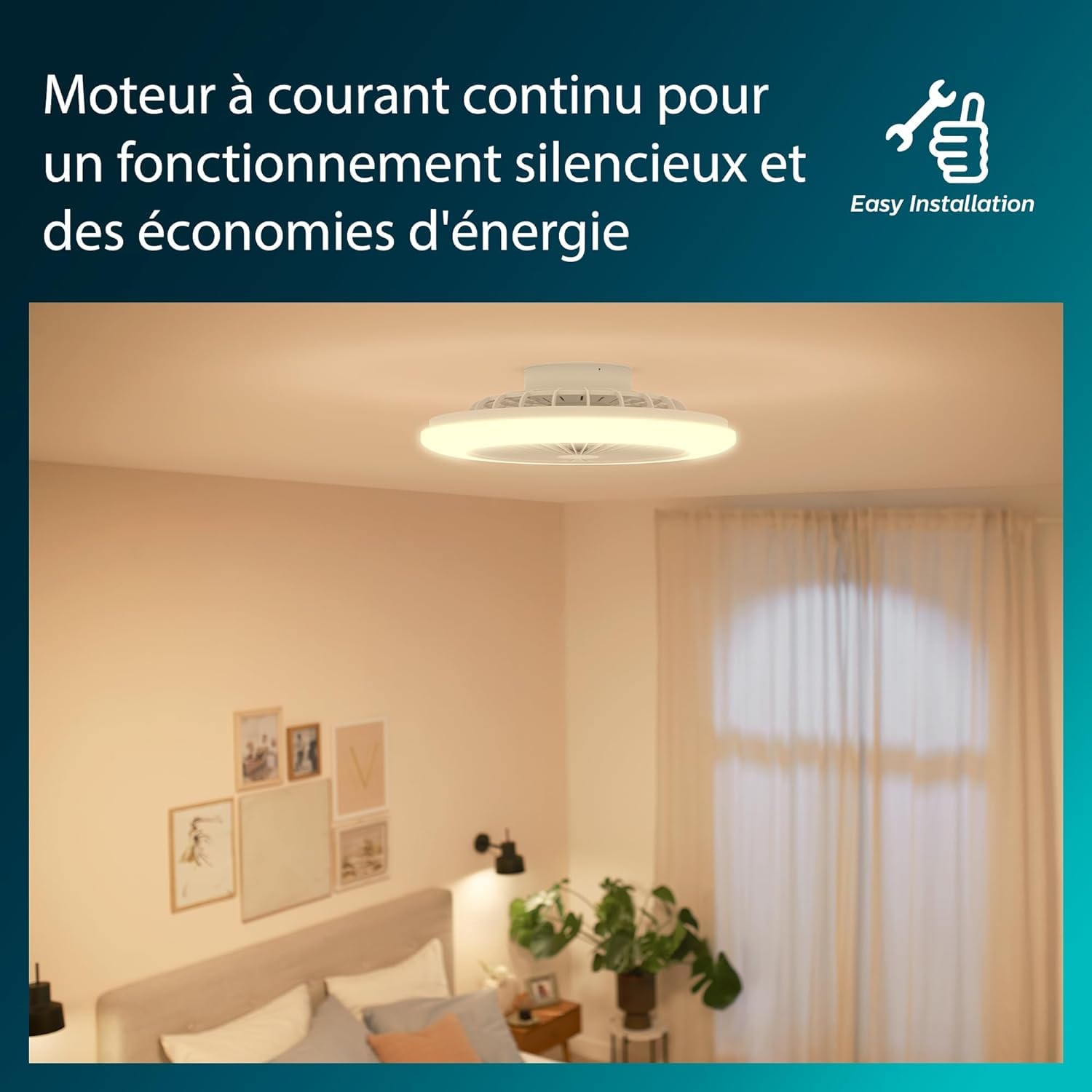 Ventilateur de plafond et plafonnier LED Philips Amigo, 20W+40W, diamètre 49cm, rond, avec télécommande, blanc