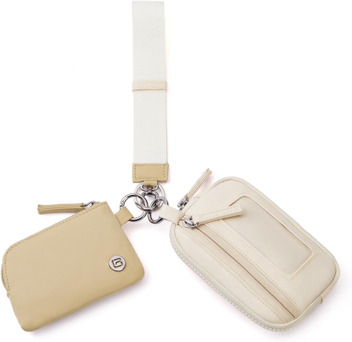 Nylon Wristlet Wallets, Dual Pouch Keychain Wristlet Wallet, RFID Small Wallet With Coin Pouch,ID Window For Travel