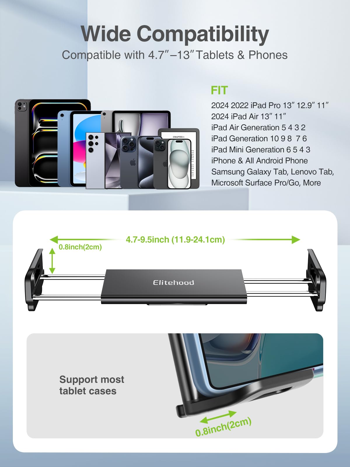 elitehood Supporto del treppiede del iPad del metallo, 72 pollici del supporto del basamento del supporto del pavimento della compressa del collo di cigno | Supporto da pavimento alto in alluminio resistente, regolabile, per iPad Pro 13 11, Mini, Air, iPh