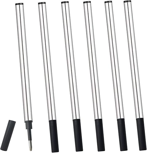 6 repuestos de bolígrafo de tinta negra, punta media de 0.020 in de longitud de 4.37 pulgadas de longitud, repuesto de tinta de gel de metal para