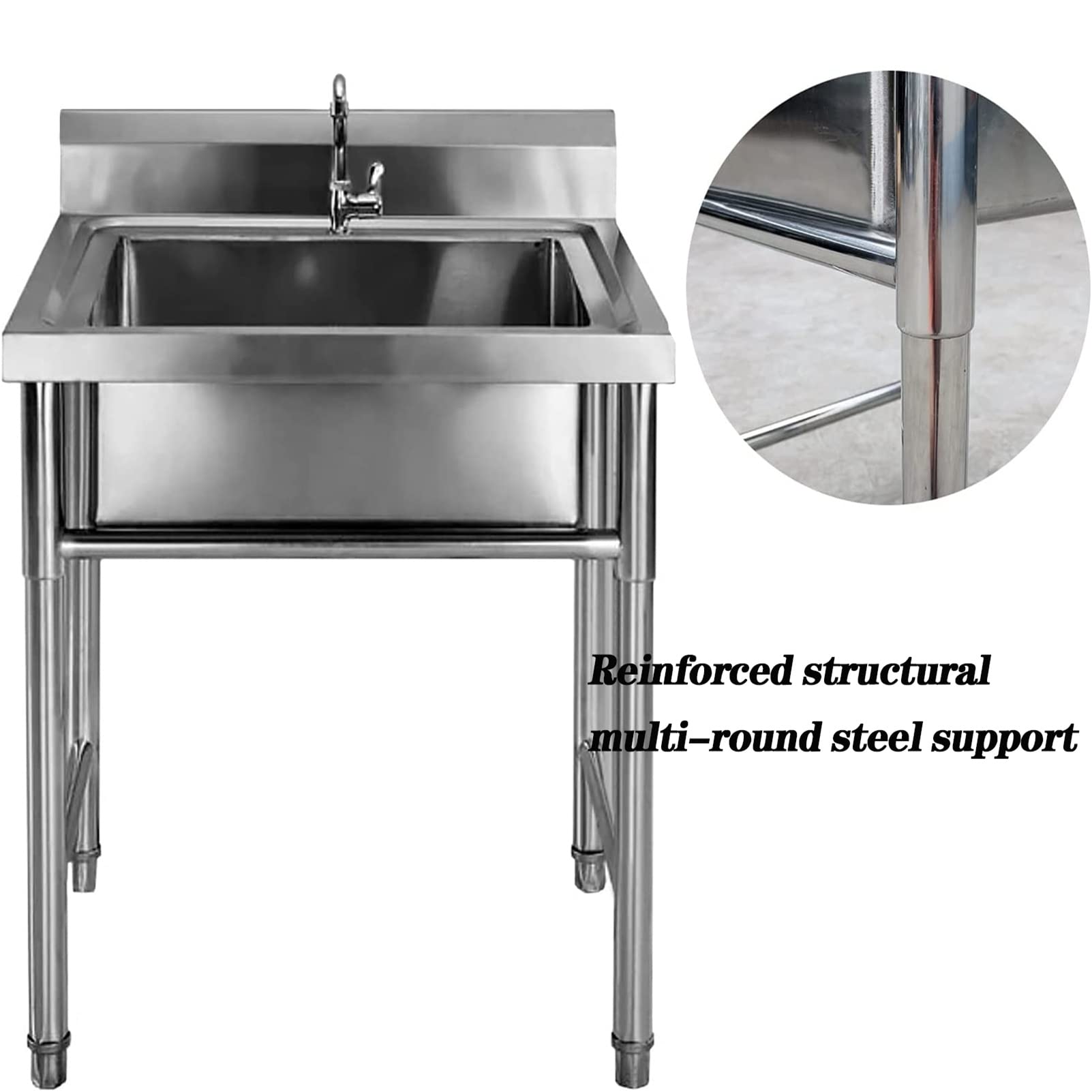 Fregadero de preparación y Uso General de Acero Inoxidable 304 - Cubeta de Cocina Comercial de 1 Compartimento con Grifo y desagüe, para Restaurante, Cocina, lavandería, Garaje.