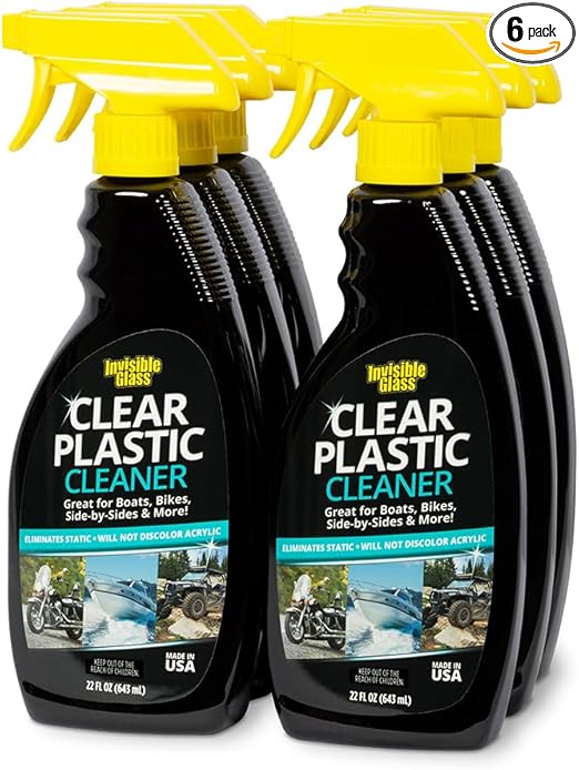 Invisible Glass 92084-6PK Clear Plastic Cleaner for Cars, Motorcycles, RVs, Boats, Helmet Visors, Golf Carts, Acrylic and Vinyl Windows, Streak-Free, Haze-Free, Removes Static, 22 Fl Oz, Pack of 6