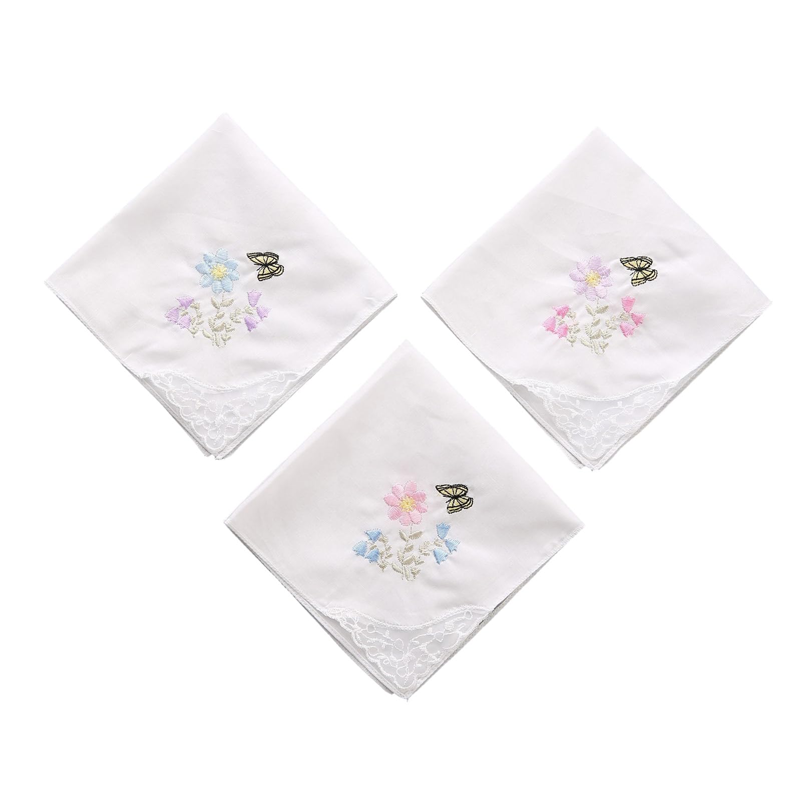 Royjj Women's White Cotton Handkerchiefs Vintage Floral Lace Edging Wedding Party Embroidery Girls Flower Hanky 28Cm