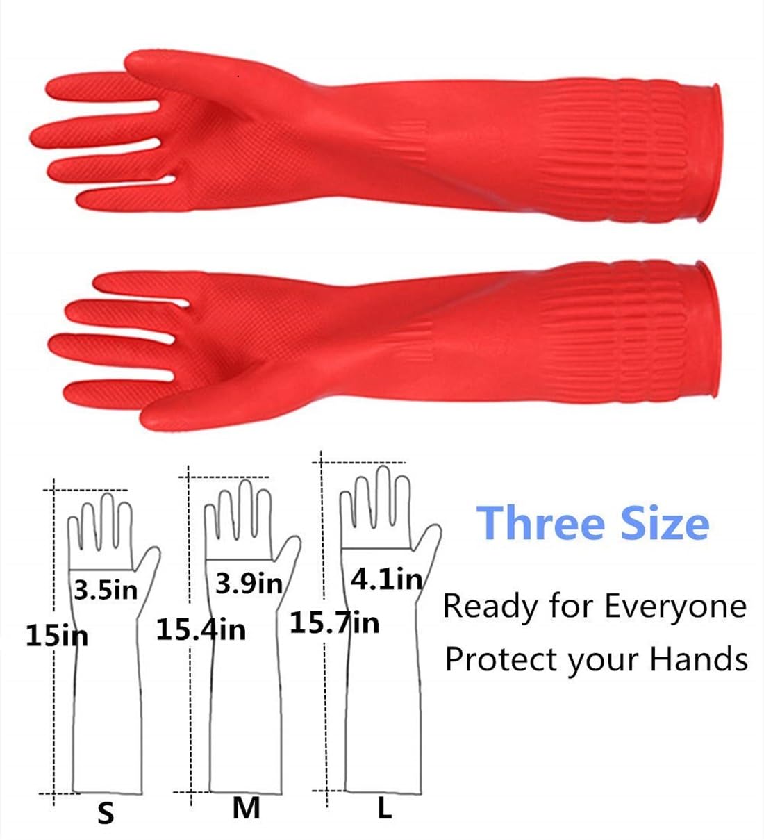 Eopzo Latex Cleaning Gloves for Kitchen & Dishwashing | Waterproof Reusable Red Gloves with Cleaning Cloth | 1 Pair Pack