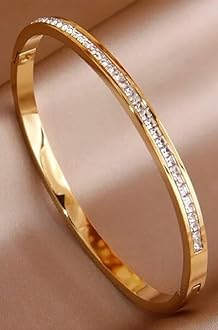 Anti Tarnish Jewellery | 18K Gold Plated Stainless Steel Openable Crystal Bracelet | Latest Stylish Cuff Bangle | Love Friendship Couples Gifts for Women Girls Mother Sister Wife Girlfriend