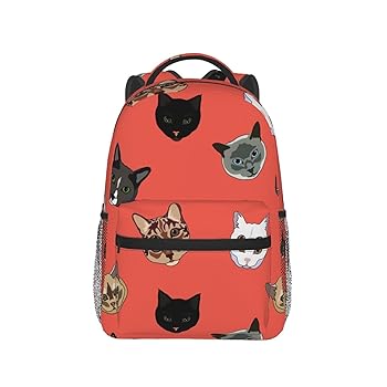 Amazon.co.jp: [KnvsS] 猫の顔 猫柄 赤 リュック バックパック
