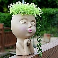 Vista 4 de Macetero de Cabeza con Cara, Macetas Divertidas con Cabezas, Macetas Lindas con Caras de Niña, Macetas Decorativas para Flores, Macetas Lindas