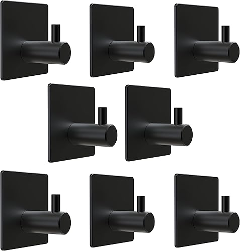 Miniatura 9 de Ganchos autoadhesivos para toallas de baño de níquel cepillado para montar en la puerta de baño, tiras fuertes de acero inoxidable SUS304 para negro