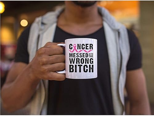 Miniatura 6 de Veracco Cáncer Messed With The Wrong B Breast Cancer Awareness Pink Ribbon Motivacional Faith Chemo Taza de café de cerámica