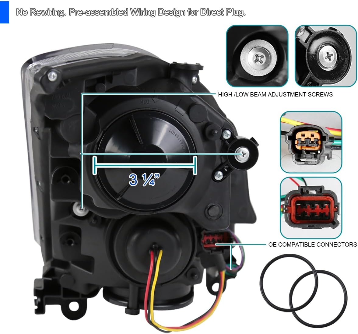 SPEC-D TUNING Chrome Projector Headlights w/Sequential LED Strip Compatible with 2003-2007 Infiniti G35 Coupe, Left + Right Pair Headlamps Assembly
