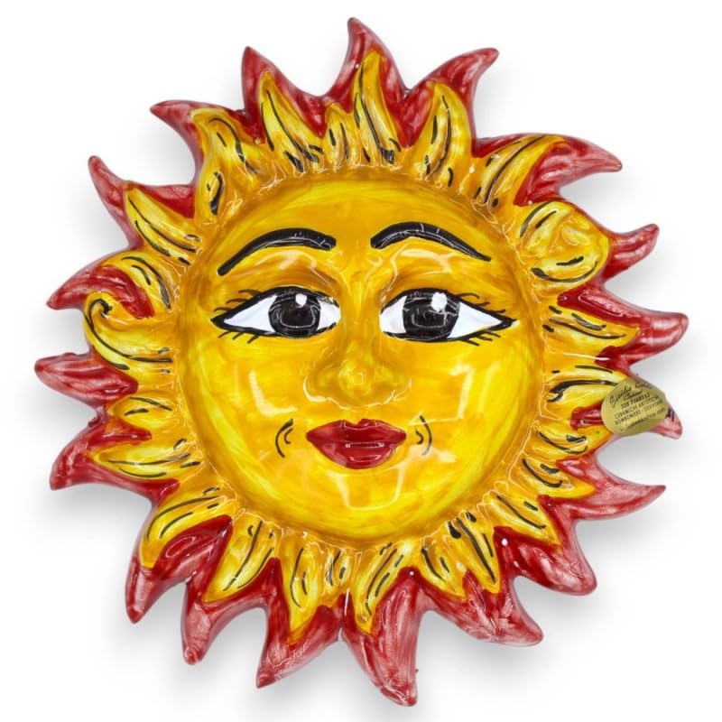 SICILIA BEDDA CAPACI Sole con Raggi Colorati, in Ceramica Caltagirone, H 18 x 18 cm ca. (1Unità) Sei opzioni Colore - Rosso
