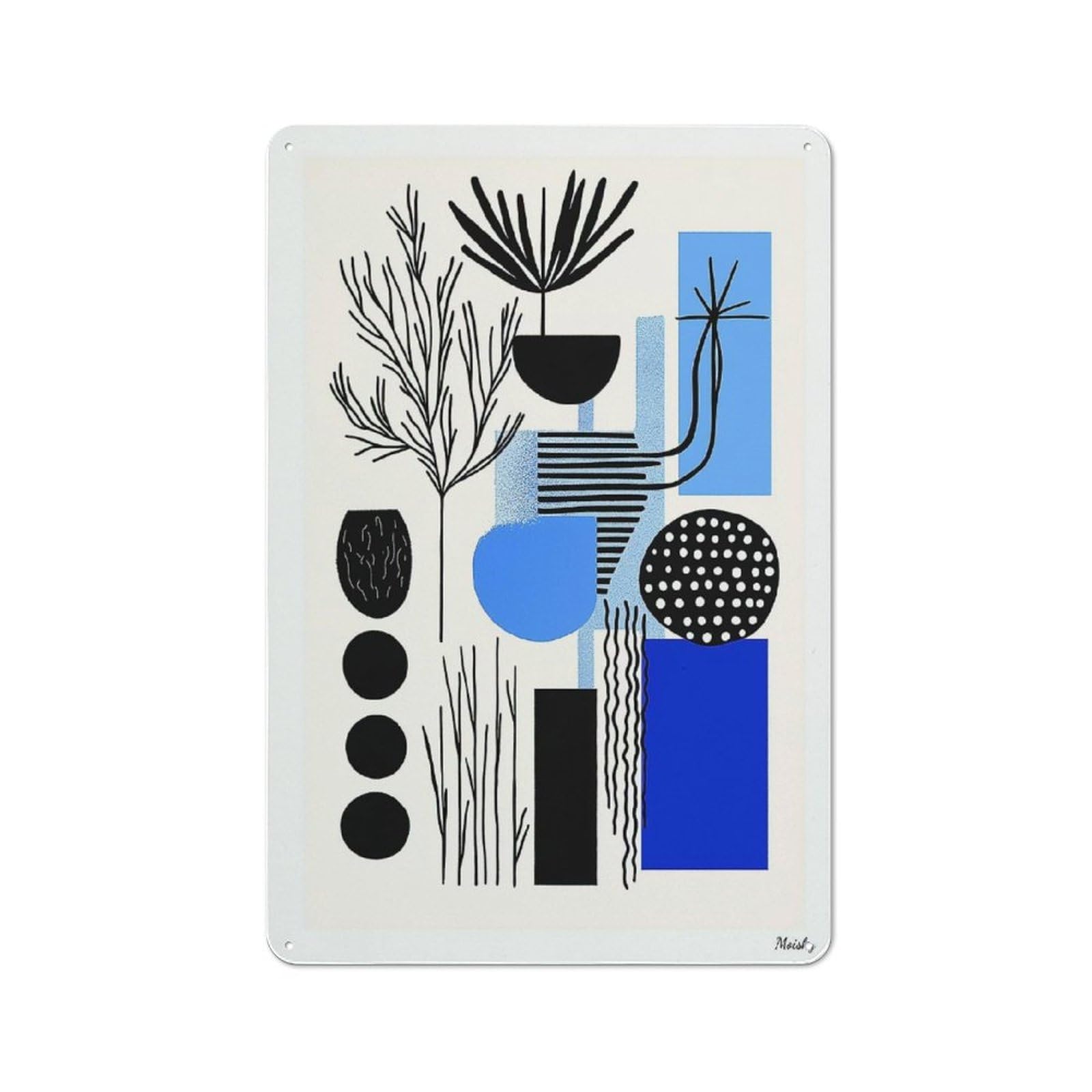 Junmoney Modern Blue & Black Abstract Botanical Art – Minimal Decor Retro Metal Plaque 30X20cm For Garage Or Workshop, Housewarming Wall Decor For People Furnishing Garage And Workshop