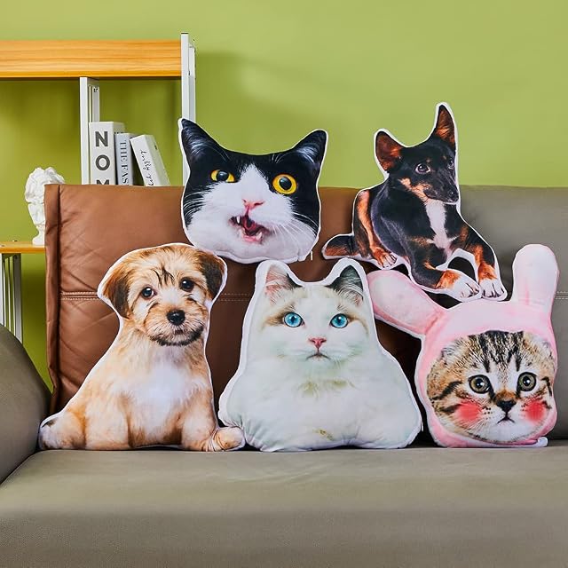 VEELU Custom Pillow Pet Personalized Dog Cat Shaped Cushion - Custom Throw Animal Body Pillow My Pillow 3D Printing Photo Soft Plush Toy Home Sofa Car Seat Decorative Unique Valentine Day Gift