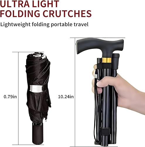 Miniatura 2 de Bastón plegable para hombres, mujeres y ancianos, altura ajustable de 5 niveles, bastón de viaje, bastón plegable y ligero, antideslizante, portátil