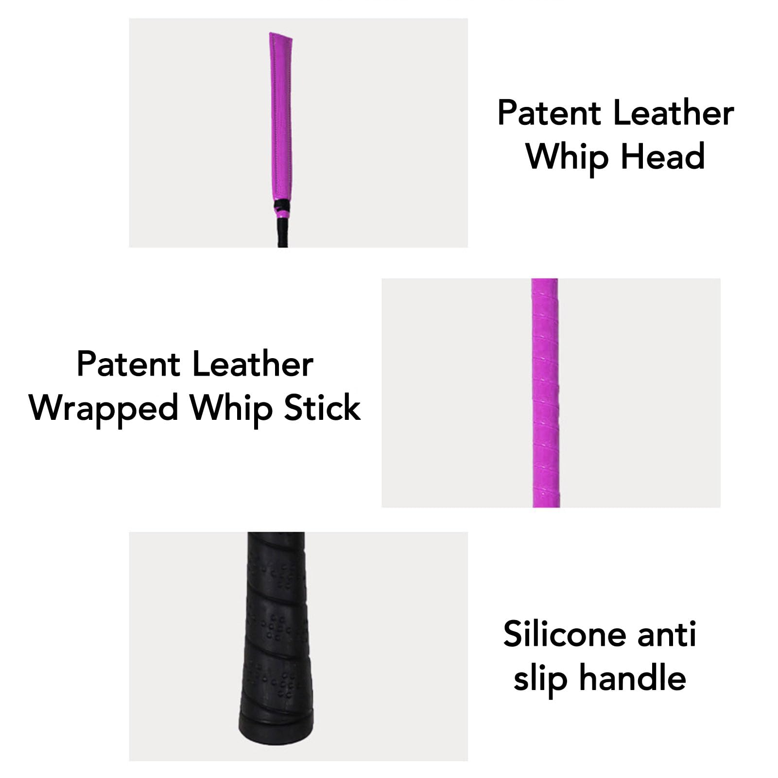 Fabater Frustino da Equitazione con Pelle Verniciata e Manico in Silicone Antiscivolo per Allenamenti di Corse di Sport Equestri 65 Cm