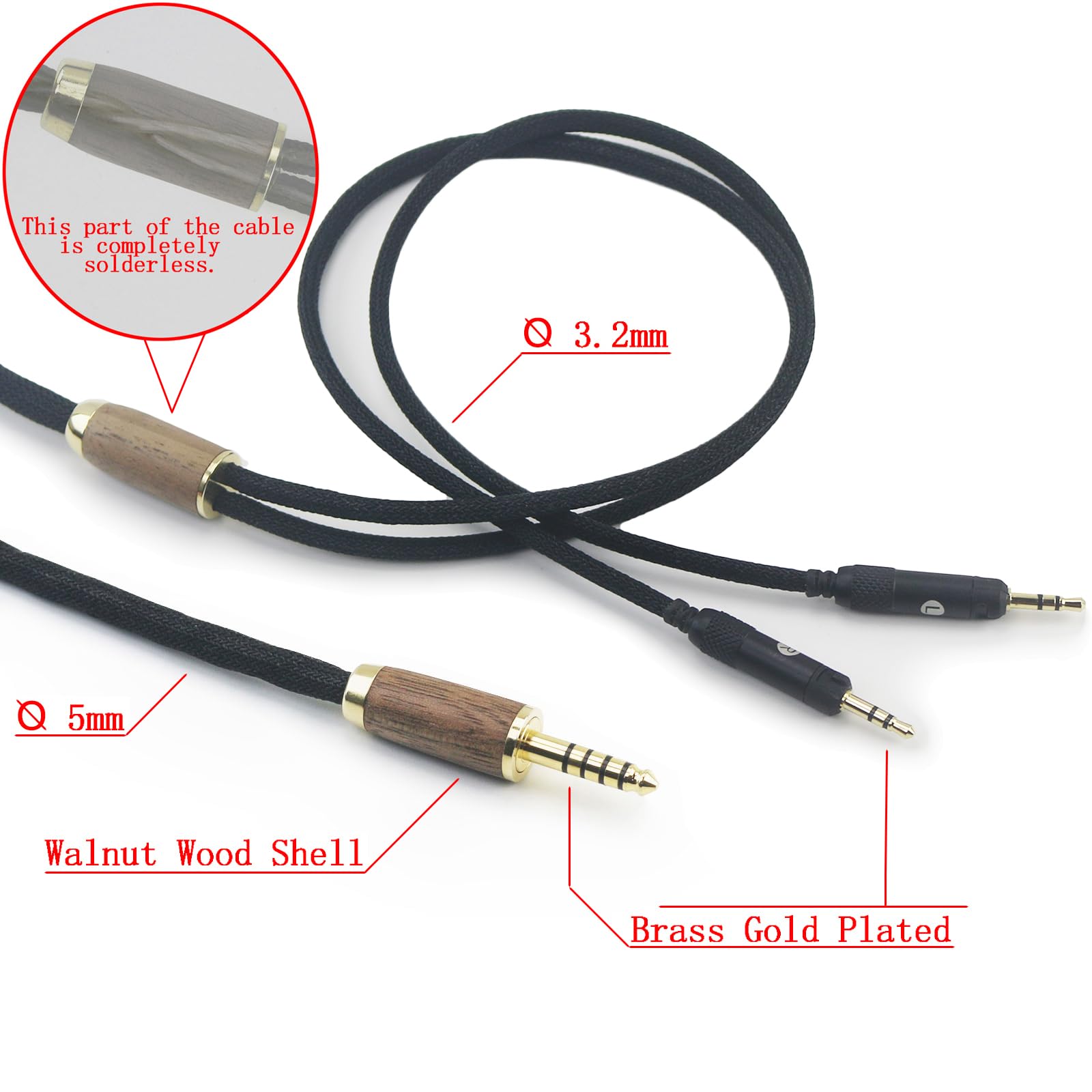 NewFantasia Replacement Audio Cable 4.4mm Balanced Cable Compatible with Audio Technica ATH-R70x, ATH-R70xa Professional Headphone 6N OCC Copper Silver Plated Cord Walnut Wood Shell